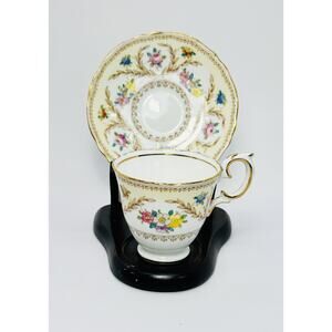 Espresso Crown Stanffordshire Demitasse Cup Ssucer Gold Trim Floral England